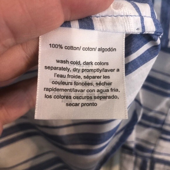 TOMMY HILFIGER Medium Blue White Striped Popover Shirt Roll Tab 3/4 Sleeves - Picture 5 of 7